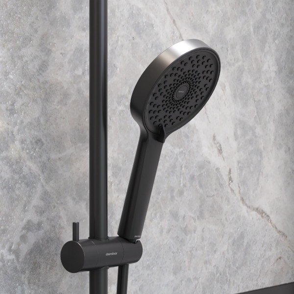 Душевой гарнитур Damixa Apollo верхн. душ 235 мм, ручн душ 3 ф-ции 125x215 мм, душ.штанга 1050-1450, черный (947000300)