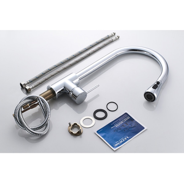 Смеситель для кухни Ledeme с видвижным изливом (L6155)