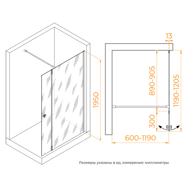Душевая перегородка RGW WA-054 (WA-010 + Z-072) 900 стекло прозрачное, профиль хром (351005493-11)