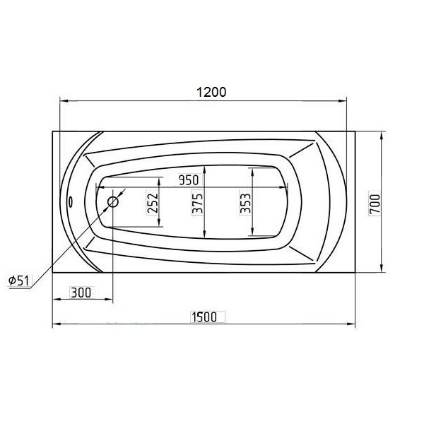 Ванна акриловая 1MarKa Elegance 120*70 без гидромассажа