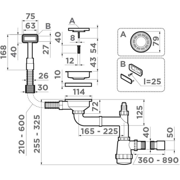 Сифон для одночашевых моек Omoikiri с прямоугольным переливом и декоративной решеткой WK-1-GB графит (4956875) Сифон для одночашевых моек Omoikiri с прямоугольным переливом и декоративной решеткой WK-1-GB графит (4956875)