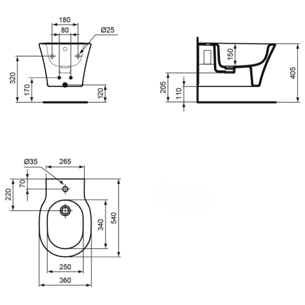 Биде подвесное Ideal Standard Connect Air 360х540х295 (E026601)