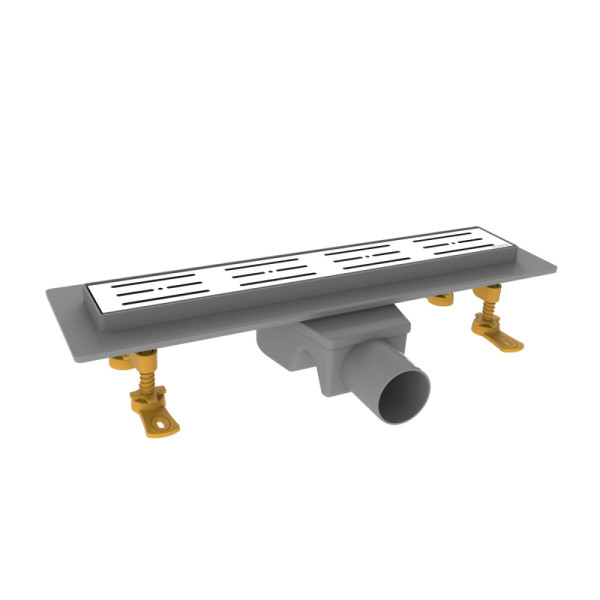 Лоток душевой 500 мм. Nova (боковой слив 360° D50, сухой затвор, решетка из нерж.ст / полоска горизонтальная) (5650)