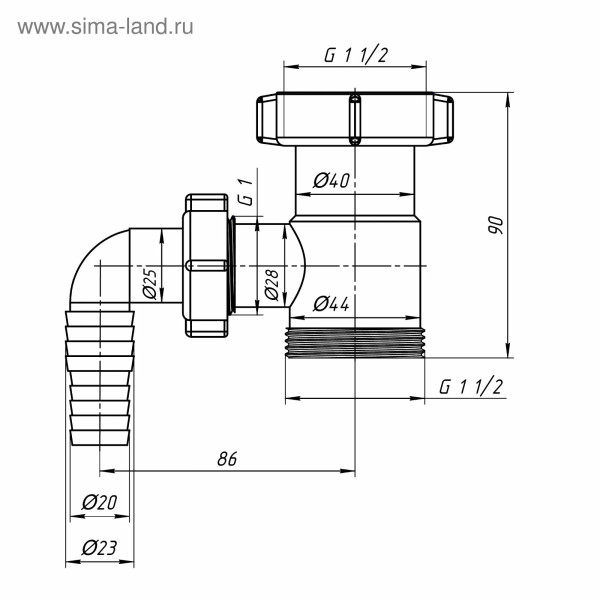 Вставка для подключения бытовой техники 1 1/2"*1 1/2" АНИ с 1-м отводом АНИ пласт (M110)