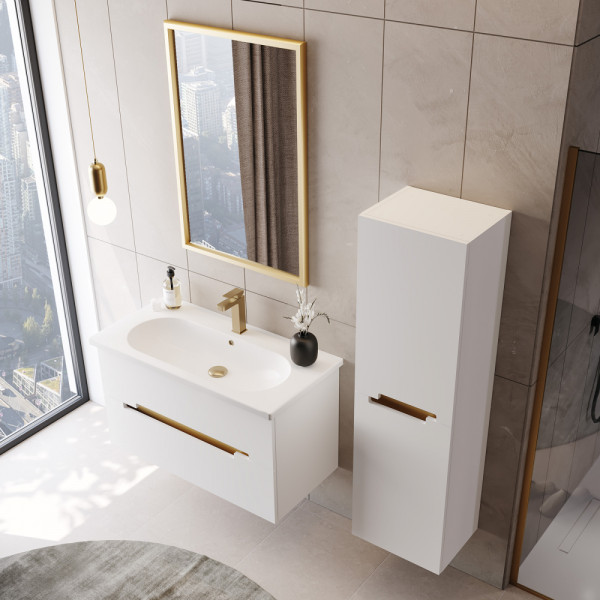 Тумба подвесная Orka Lodi 650x500x570 с раковиной белый, золото (5005880)
