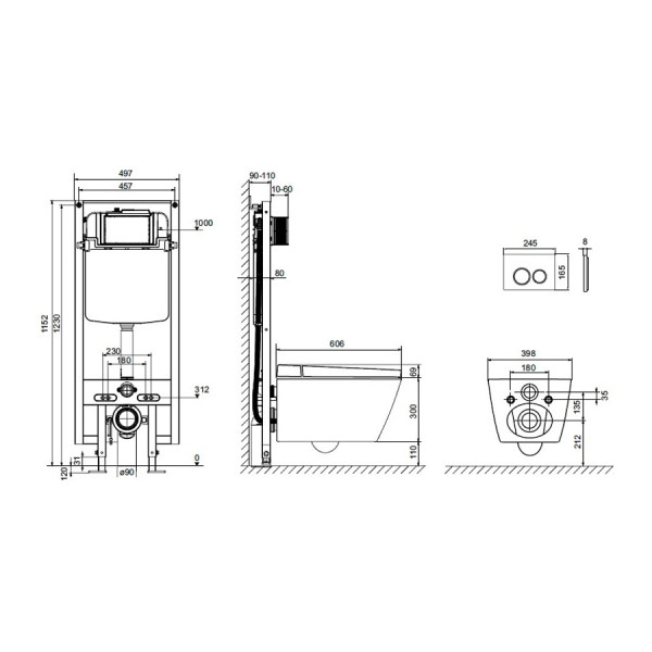 Комплект инсталляция с унитазом Tece TeceSpring с клавишей хром, с сиденьем (S955799)