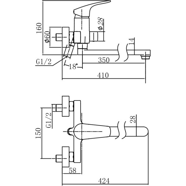 Смеситель для ванны и душа Aquanet Static хром (AF330-21C)