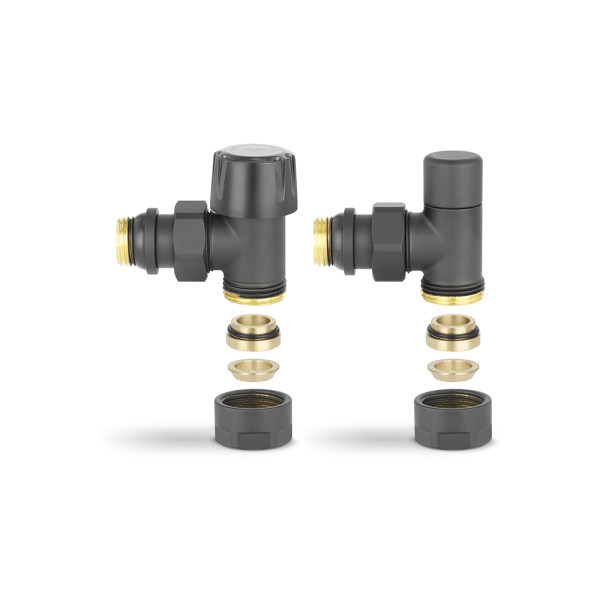 Комплект радиаторных клапанов угловой 1/2"х3/4"(18)ЕК Varmega №1 (черный) (VMDV10-210415)