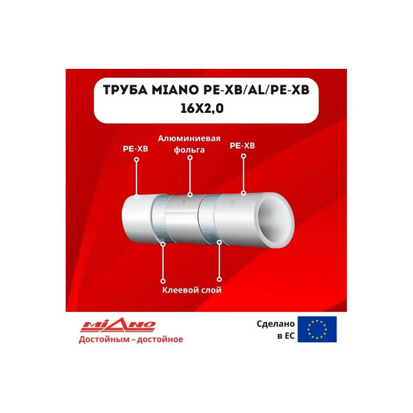 Труба металлопластиковая Miano PEXb/AL/PEXb 16x2,0 Al 0,20 мм, бухта 200 м (MPEXAL1620200)