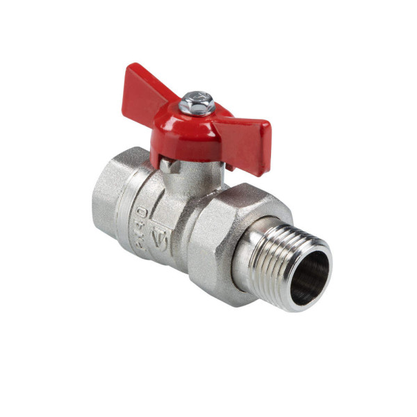 Кран 1 1/4" шаровый со сгоном Valtec Стандарт никелированный (ГОСТ, красная бабочка) VT.127.N.07