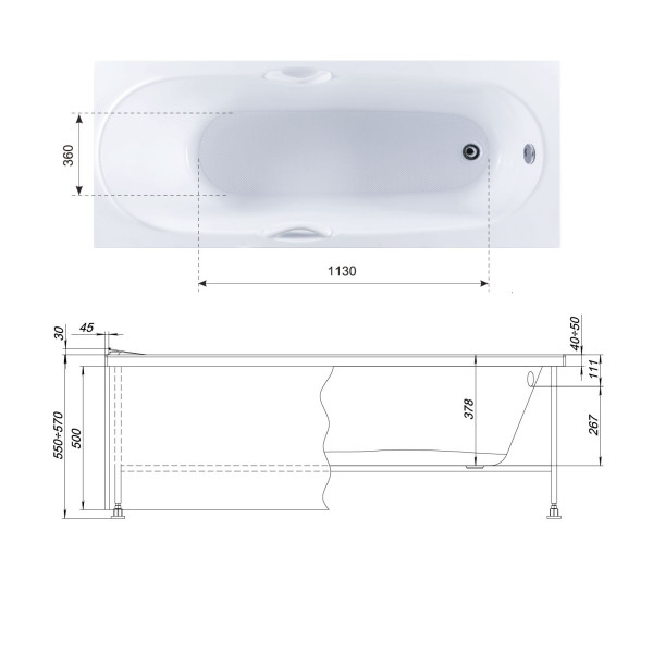 Ванна акриловая Aquanet Dali 160х70 без гидромассажа