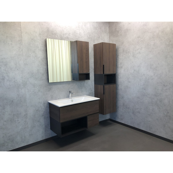 Шкаф зеркальный Comforty Франкфурт 900x160x800 дуб шоколадно-коричневый (00004150529)