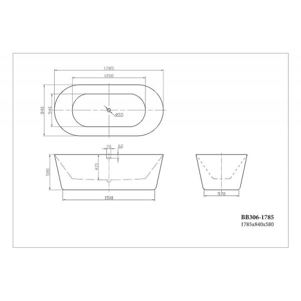 Ванна акриловая BelBagno 178,5x84 белая (BB306-178,5)