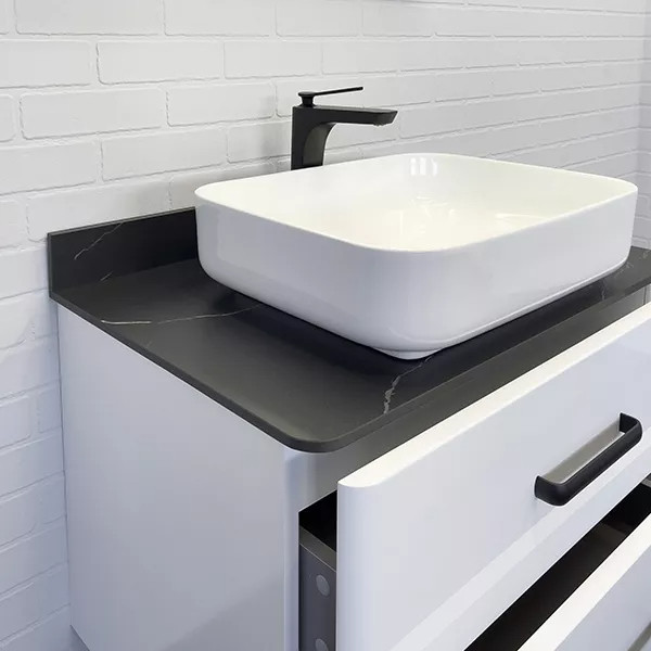 Тумба подвесная с раковиной Comforty Амстердам 750x500x645 белый глянцевый/калакатта Блэк (00-00013775)