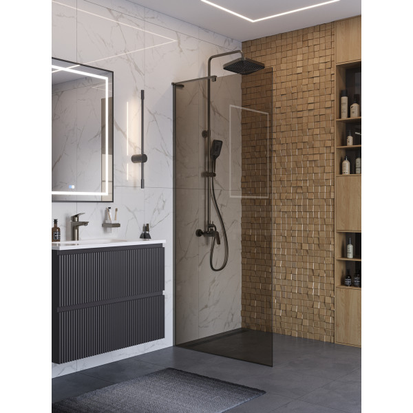 Душевое ограждение BelBagno Uno 90x200 стекло тонированное бронзовое, профиль оружейная сталь матовая (UNO-L-1-TB-90-BR-GM)