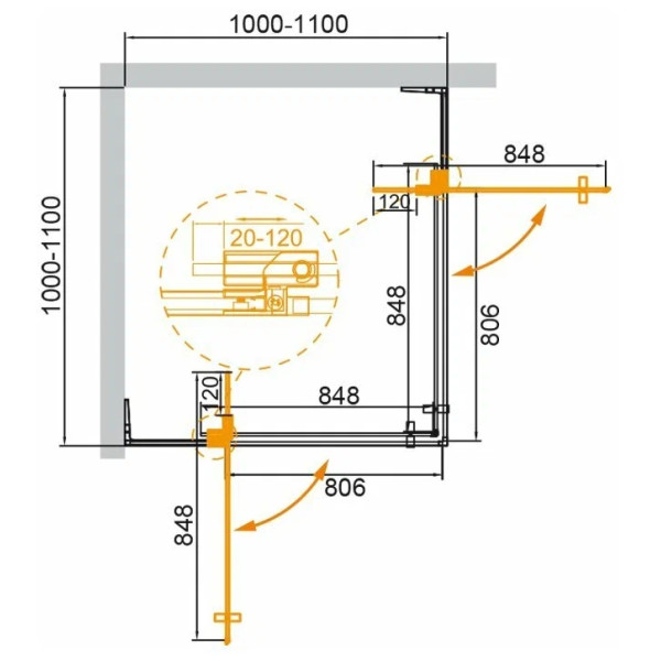 Душевой уголок Cezares Slider 100x100x195 стекло бронза, профиль хром (SLIDER-A-2-100/110-BR-Cr)