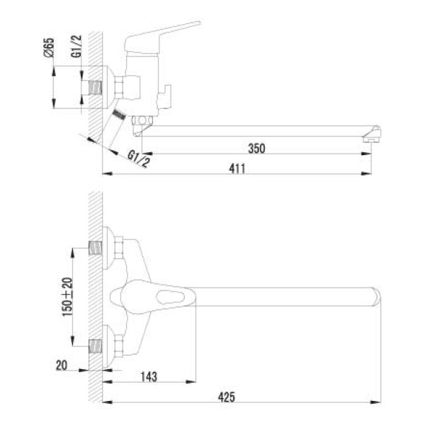 Смеситель для ванны и душа Lemark Luna (LM4151C)