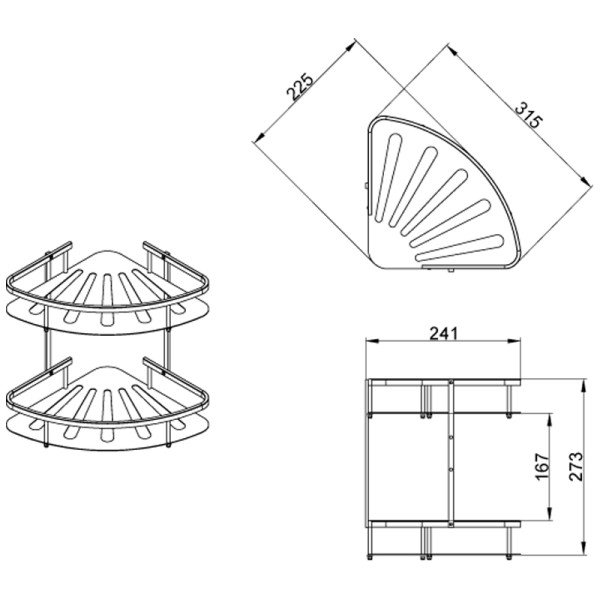 Полка угловая двухэтажная хром Azario (AZ-836-2) Полка угловая двухэтажная хром Azario (AZ-836-2)