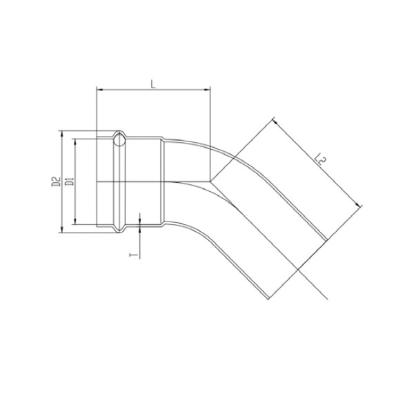 Угол 15*45 однораструбный Vieir VER-PRO (нерж.сталь, пресс) (VPDL1515)