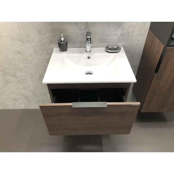 Тумба подвесная с раковиной Comforty Франкфурт 600x460x560 дуб шоколадно-коричневый (00004150530)