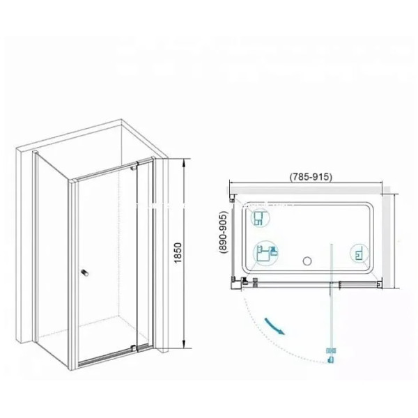 Душевой уголок RGW Passage PA-44-1B (PA-02B NEW + Z-060-1B) 80x 90x185 стекло прозрачное, профиль черный (410844189-014)