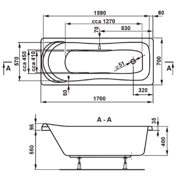 Ванна акриловая VagnerPlast Penelope 170 170х70х40 (VPBA177PEN2E-04)