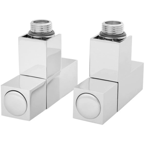Вентиль угловой для полотенцесушителя Velar 1/2"x1/2" ВН квадратные отражатели и втулки 1/2 НР в комплекте, 2 шт. пара хром