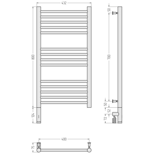 Полотенцесушитель электрический Сунержа Богема 3.0 прямая 800x400 провод слева матовый чёрный (31-5804-8040)