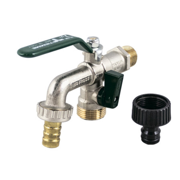 Кран шаровый сливной со штуцером Tiemme Eolo No Frost Duplex 1/2" (зеленая плоская ручка) (2500062) Кран шаровый сливной со штуцером Tiemme Eolo No Frost Duplex 1/2" (зеленая плоская ручка) (2500062)