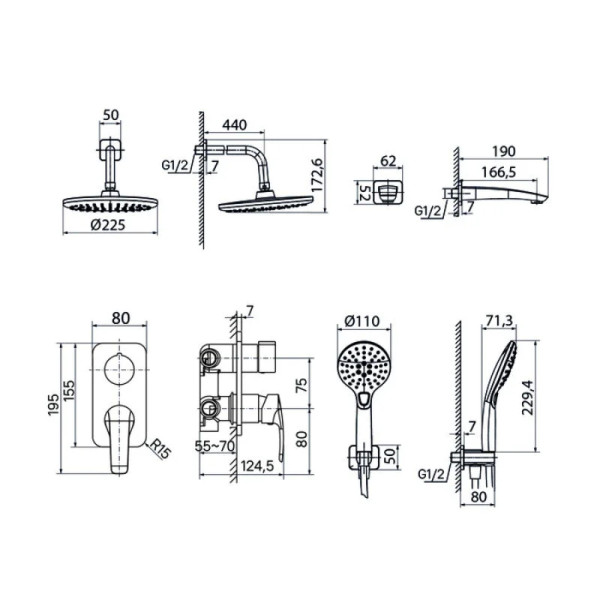 Душевая система Iddis Ray белый матовый (RAYWT03i68)
