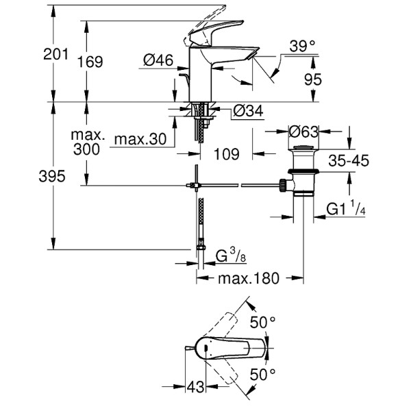 Смеситель для раковины Grohe Eurosmart 2021 хром (33265003)