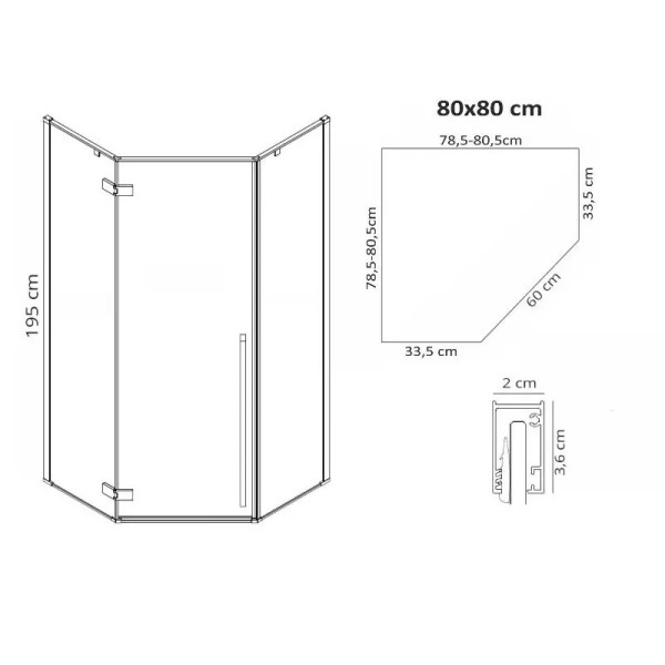 Душевое ограждение Rea Diamond 80x80x195 стекло прозрачное, профиль чёрный матовый (REA-K690)