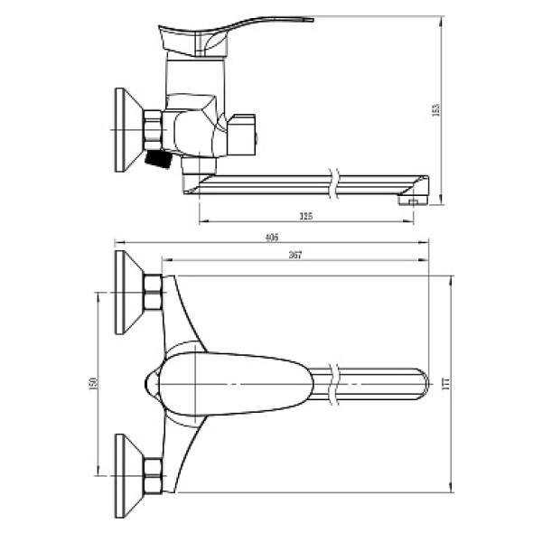 Смеситель для ванны и душа L2201 хром, плоский излив 40F Ligeya (L2201 Ligeya)