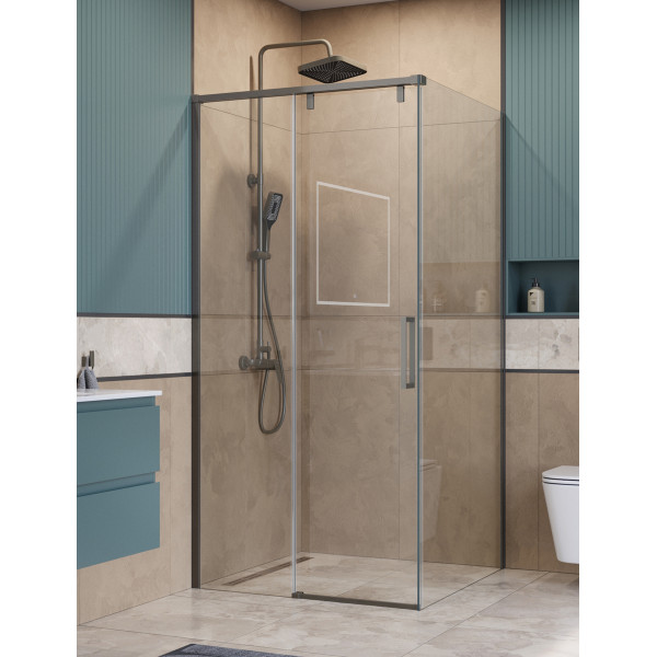Душевой уголок BelBagno Soft Close-1 100x100x200 стекло прозрачное, профиль оружейная сталь матовая (SOFT_CLOSE-1-A-1-100-C-GM)
