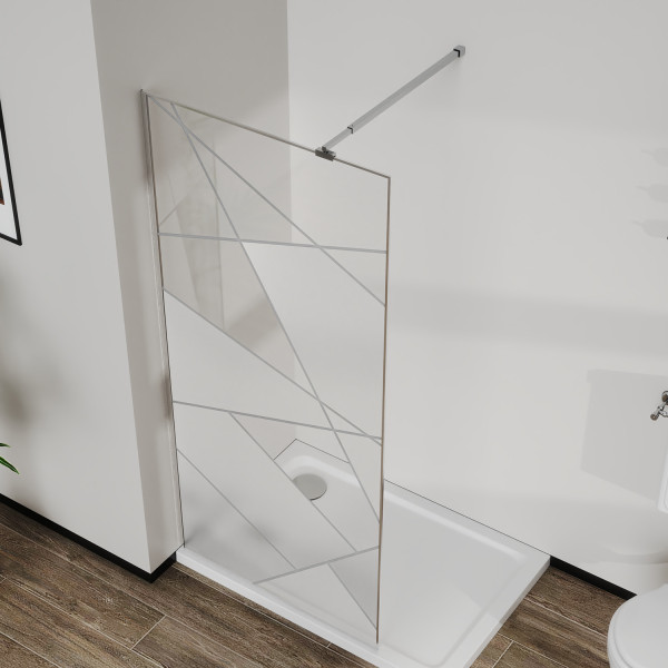 Душевое ограждение Azario Walk-In 90x195 стекло прозрачное/с графическим принтом, профиль черный матовый (AZ-271-90-MB-CGP)