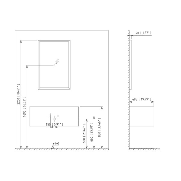 Тумба подвесная Orka Cube 1200x490x400 с раковиной антрацит матовый (3000381)
