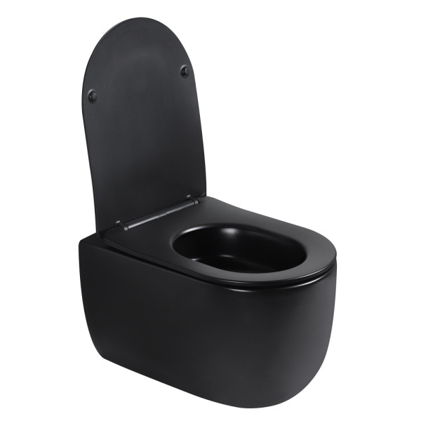 Унитаз подвесной Abber Bequem безободковый, смыв торнадо черный матовый (AC1104TMB)