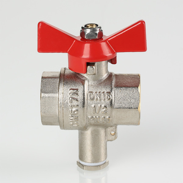 Кран 1/2" ВВ шаровый для подключения датчика температуры Valtec (красная бабочка) VT.247.N.04