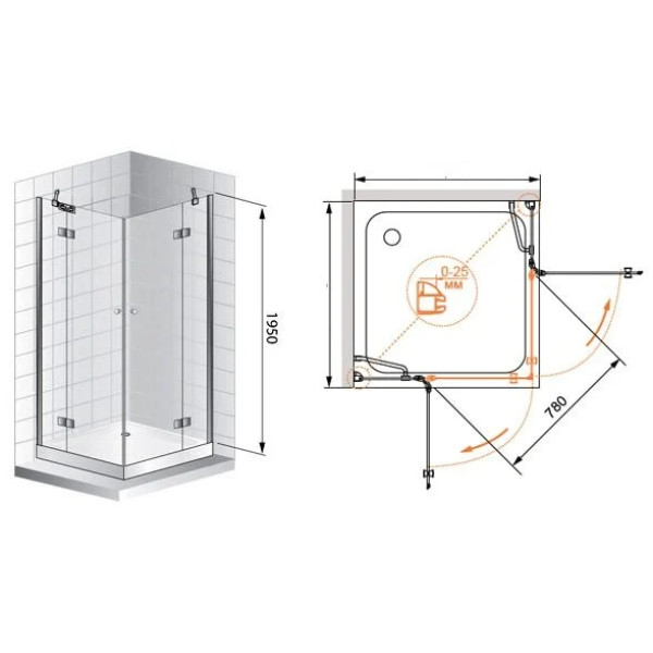 Душевой уголок Cezares Verona 120x120x195 стекло прозрачное, профиль хром (VERONA-W-A-2-120-C-Cr)