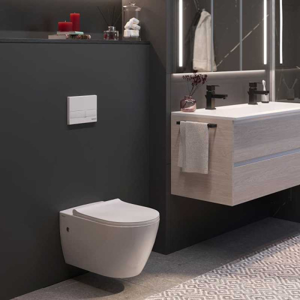 Комплект инсталляция с унитазом Berges NOVUM, кнопка L1, унитаз MASCON Rimless, сидение дюропласт Toma Slim SO (043266)