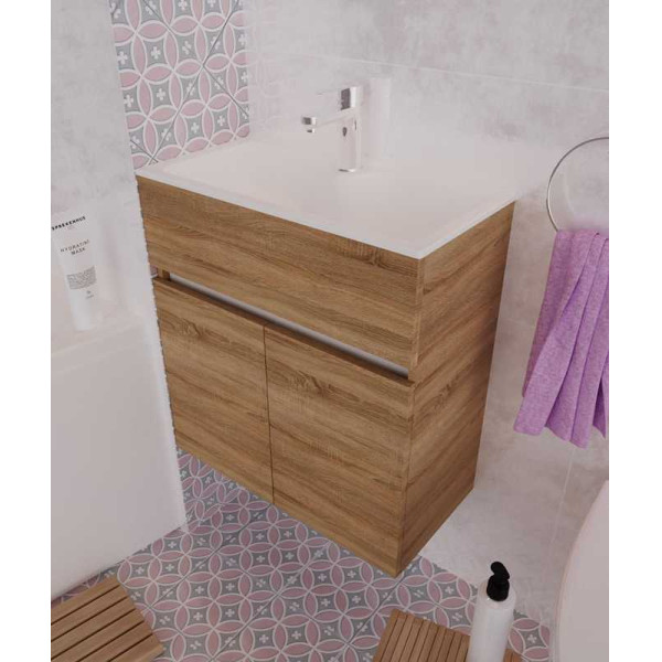 Тумба подвесная 1Marka Mira 600*300*652 с раковиной, дуб Сонома (У75337) Тумба подвесная 1Marka Mira 600*300*652 с раковиной, дуб Сонома (У75337)