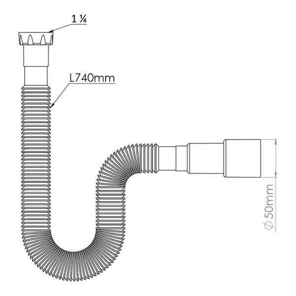 Отвод гофр. переходной 1 1/4"х40/50 (740 мм) Nova (c плоской прокладкой) (1312) Отвод гофр. переходной 1 1/4"х40/50 (740 мм) Nova (c плоской прокладкой) (1312)