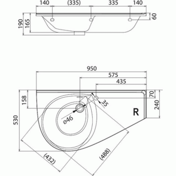 Раковина подвесная Ravak Avocado Comfort 950х530х190 R (XJ9P1100000)