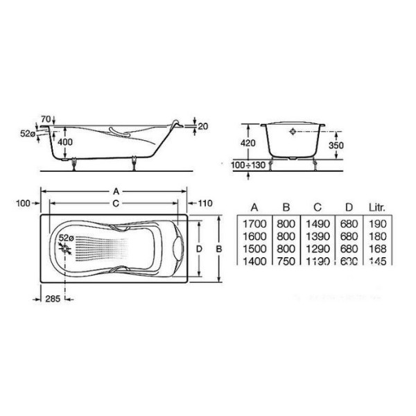 Ванна чугунная Roca Haiti 150x80 с отв. под ручки (2332G000R)