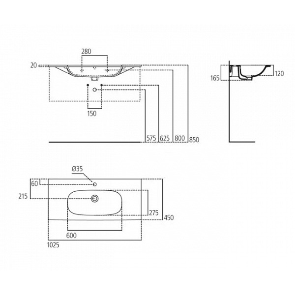 Раковина подвесная Ideal Standard Tesi 1025x450x165 (T350801)