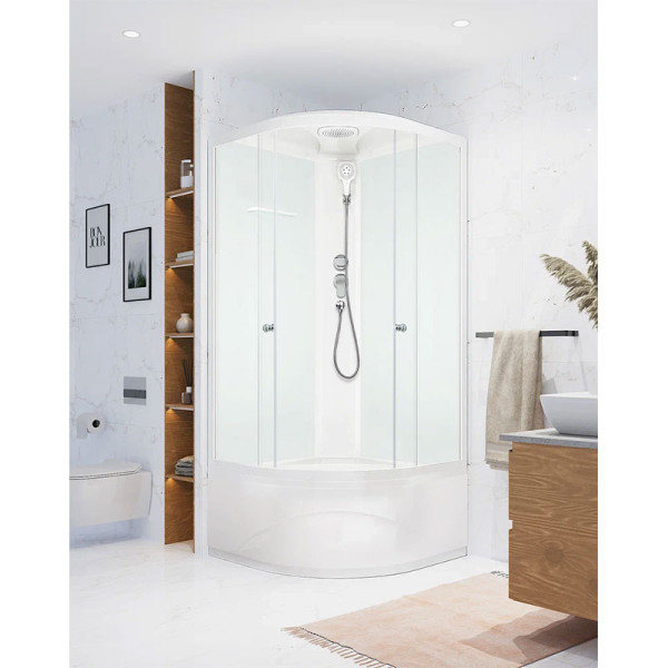 Кабина душевая Melodia Classica 90х90 высокий поддон, стекло матовое, профиль белый (MB01029) Кабина душевая Melodia Classica 90х90 высокий поддон, стекло матовое, профиль белый (MB01029)