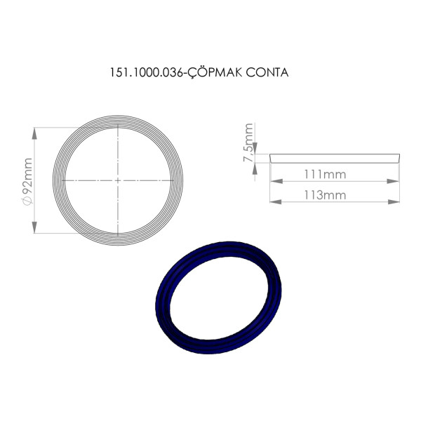Прокладка для выпуска сифона 3 1/2" (113 мм) Nova (синяя) (7051)