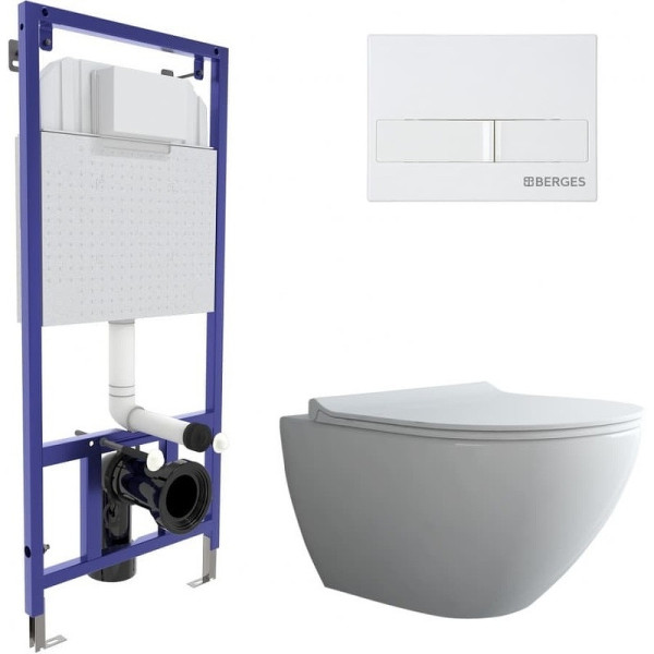 Комплект инсталляция с унитазом Berges Novum c с кнопкой L1 белая, унитаз PUMA Rimless, сиденье Toma Slim SO (043271)