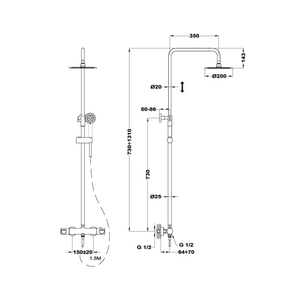 Система душевая Teka Manacor 842380200 термостат Система душевая Teka Manacor 842380200 термостат
