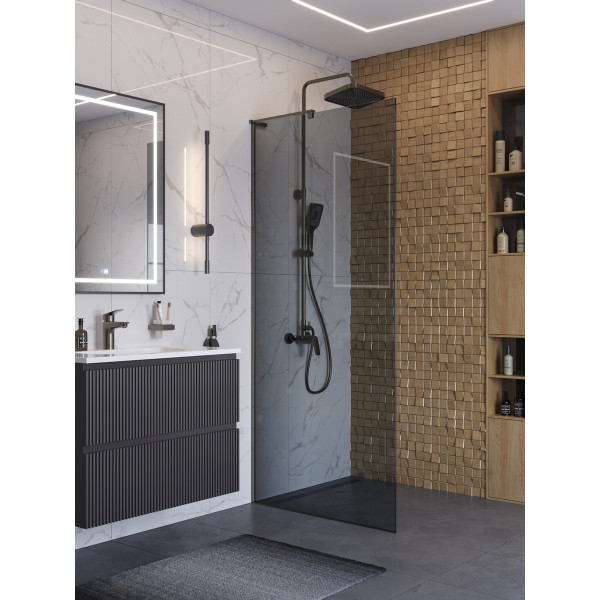 Душевое ограждение BelBagno Uno 80x200 стекло тонированное графит, профиль оружейная сталь матовая (UNO-L-1-TB-80-GR-GM) Душевое ограждение BelBagno Uno 80x200 стекло тонированное графит, профиль оружейная сталь матовая (UNO-L-1-TB-80-GR-GM)